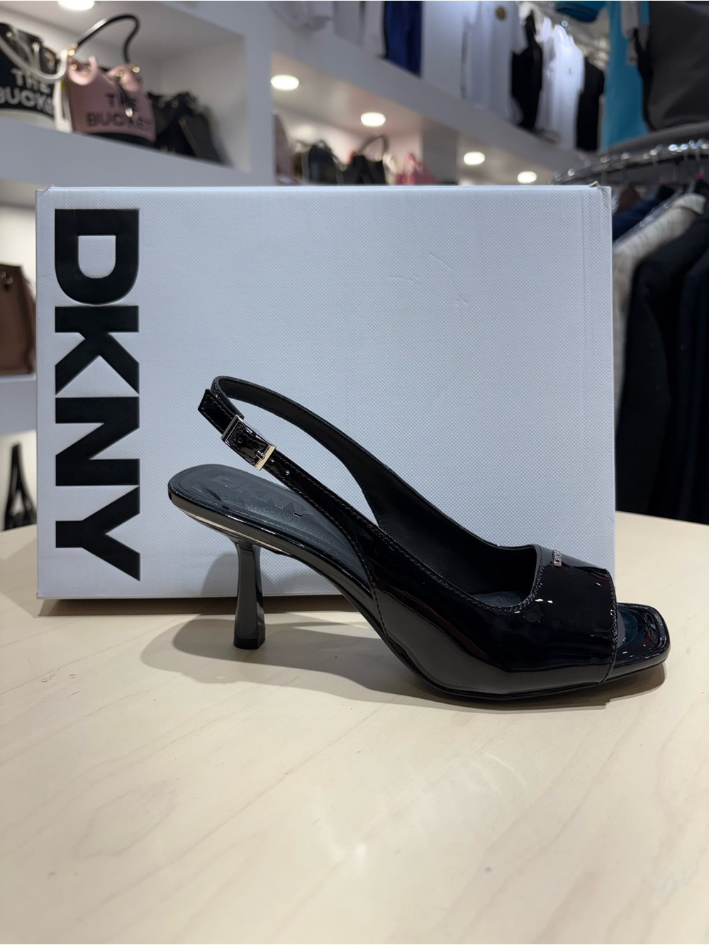 Dkny Black Patent T-Strap Stiletto Sandal